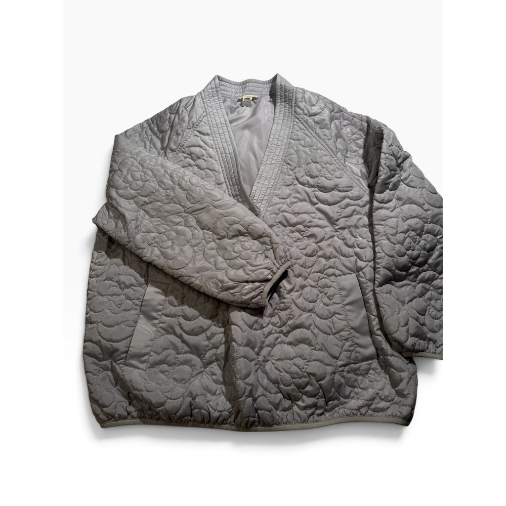 World Market Grey Quilted Floral Scallop Liner Jacket One Size OS Open Front